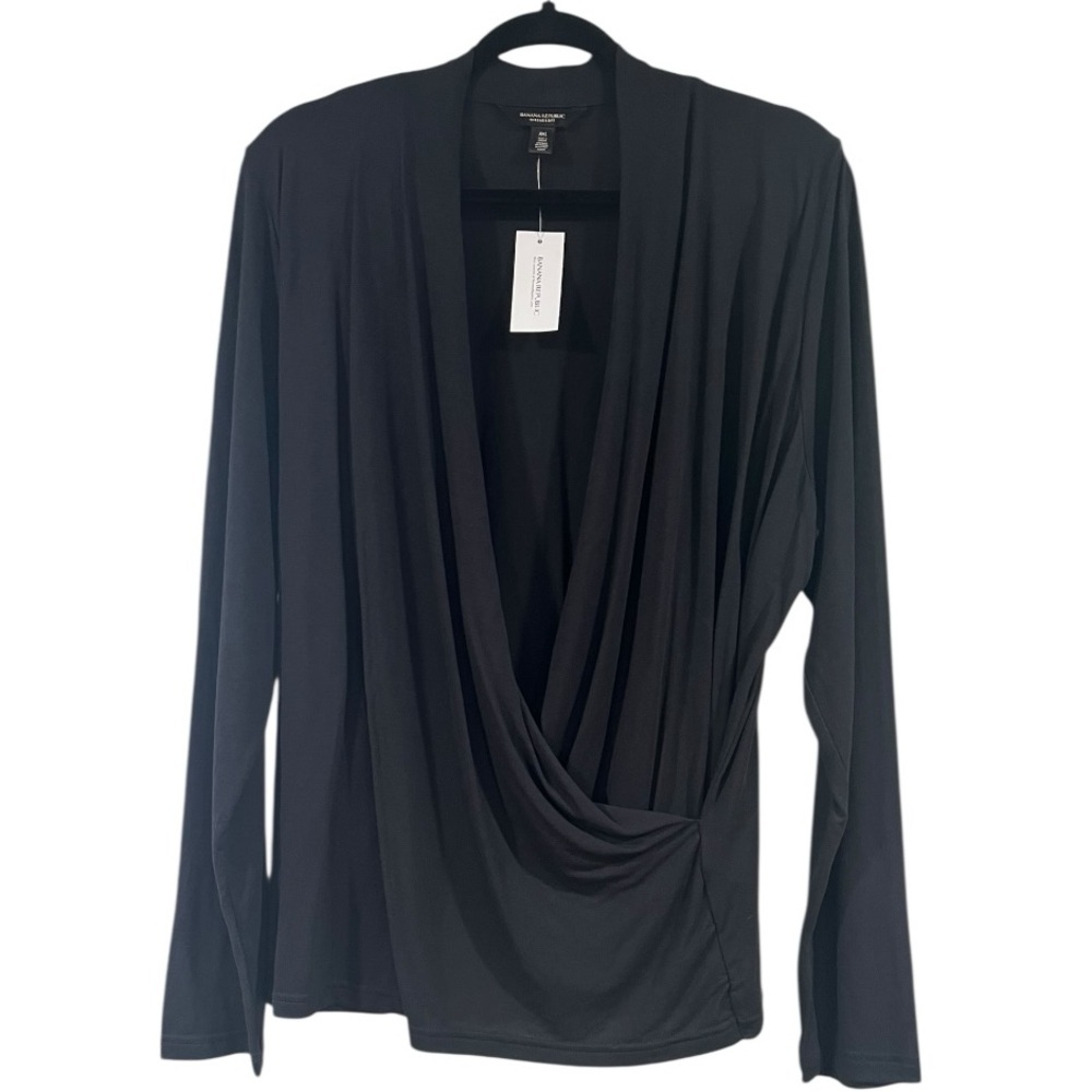 Banana Republic Threadsoft Black Long Sleeve Wrap Top Womens XXL‎ New With Tags - Picture 2 of 8